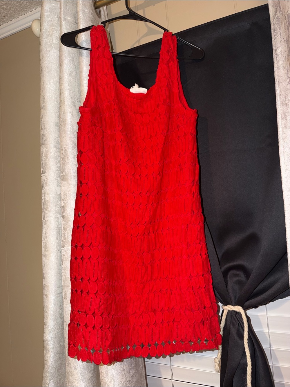 entro Red Crochet Midi Dress with Textured Pattern